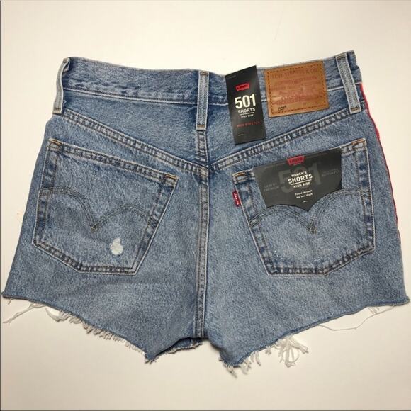 NWT RARE COLLECTORS Levi’s 501 High Rise Logo Striped Denim Shorts - Picture 3 of 6